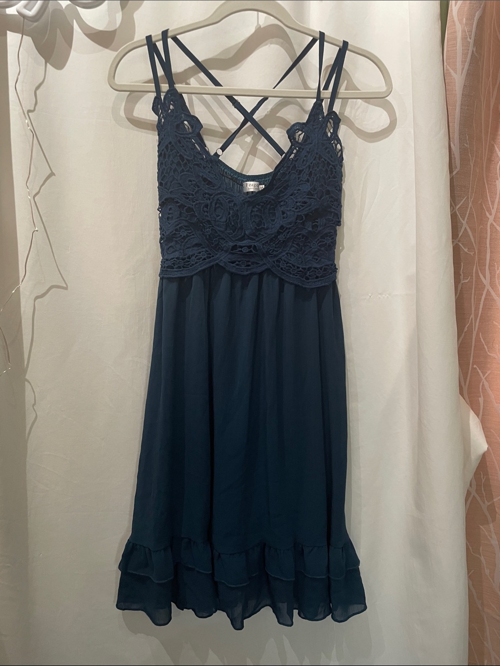 Navy Lace Bodice Chemise with Crisscross Straps